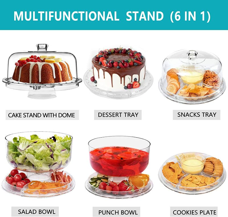 Photo 3 of HBlife Acrylic Cake Stand with Dome Cover Multifunctional Serving Cookie Platter Punch Bowl and Cake Plate for Dessert Table Display for Parties (6 Uses)