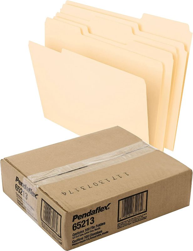 Photo 2 of Pendaflex File Folders, Letter Size, 8-1/2" x 11", Classic Manila, 1/3-Cut Tabs in Left, Right, Center Positions, 100 Per Box NEW 