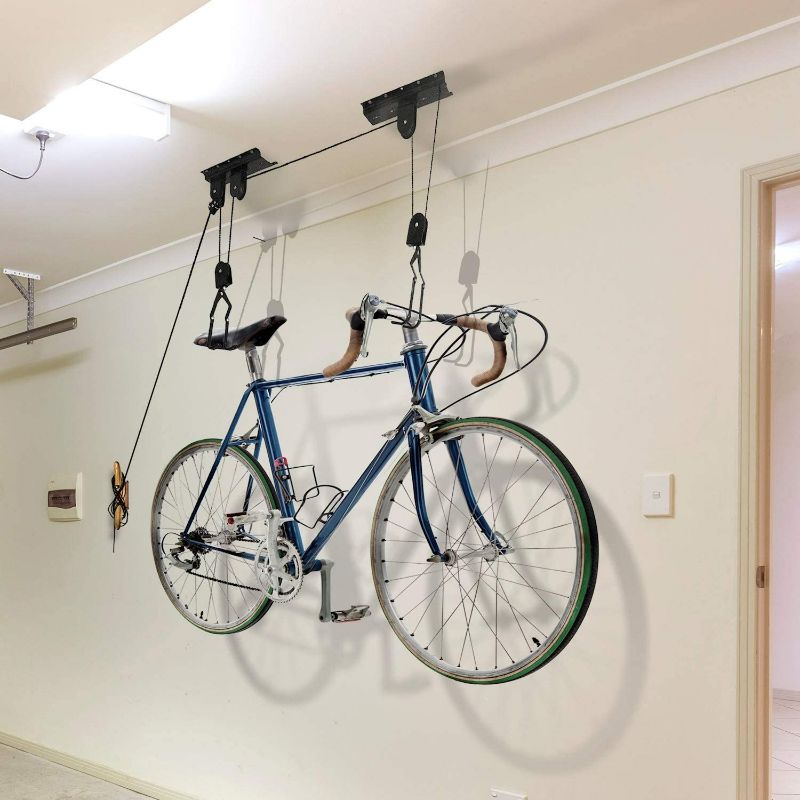 Photo 4 of GREAT WORKING TOOLS Bike Hoist for Garage Ceiling Mount Pulley System Bike Storage, 55 Lbs Limit, Set Of 2 Bike Hangers for Garage Storage NEW 
