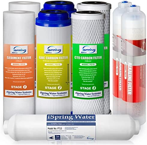 Photo 1 of iSpring F9K 1-Year Reverse Osmosis Water Filter Replacement Cartridge Pack Set for 6-Stage Alkaline Mineral RO Filtration Systems, Without Membrane, White NEW 