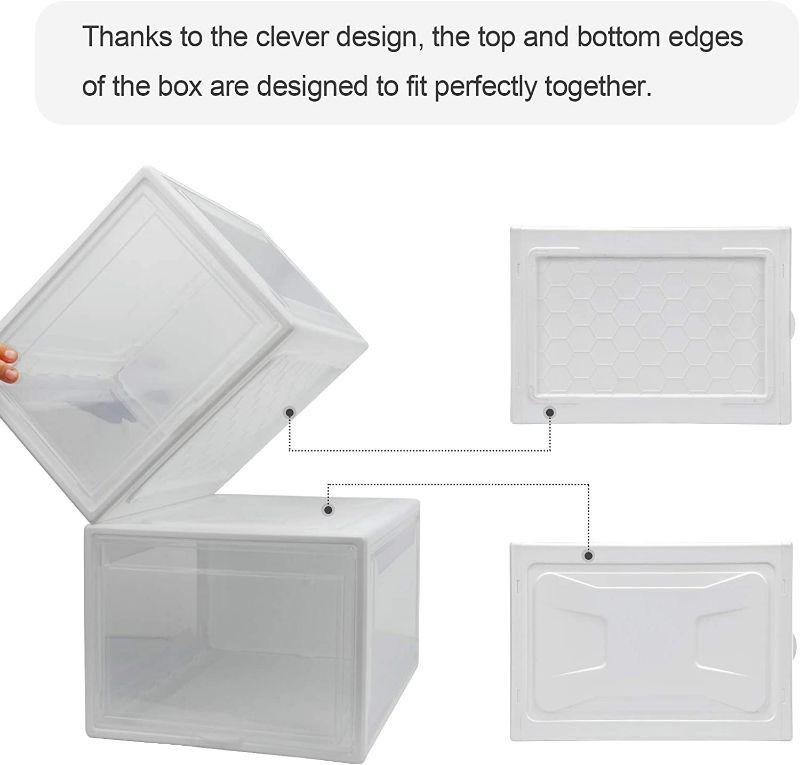 Photo 2 of Homde Reinforced Shoe Boxes Pack of 3 Stackable Shoe Storage Rack White Frame with Clear Body (X-Large) NEW 