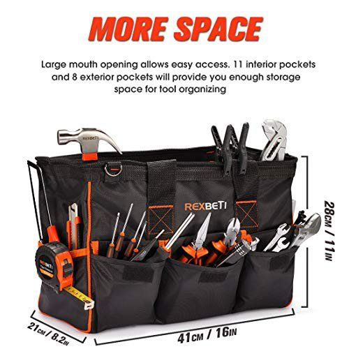 Photo 3 of rexbeti 169-piece premium tool kit with 16 inch tool bag, steel home repairing tool set, large mouth opening tool bag with 19 pockets NEW 