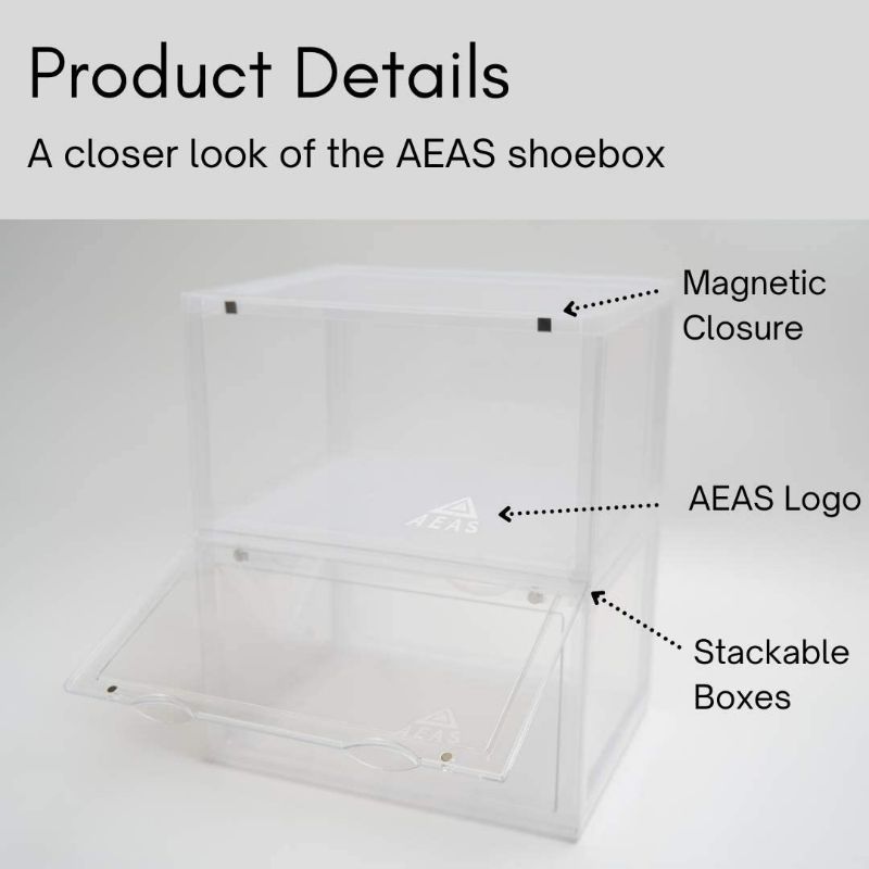 Photo 2 of AEAS - Clear Plastic Stackable Foldable Shoe Boxes, Pack of 2 Drop Front Shoe Container Organizer with Magnetic Closure for Sneaker Collection for Men and Women NEW 