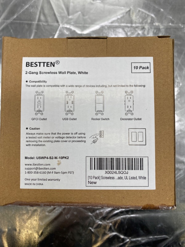 Photo 6 of [10 Pack] BESTTEN 2-Gang Screwless Wall Plate, USWP6 Snow White Series, Decorator Outlet Cover (Slight Spill on the Packaging but Item in Perfect Condition) NEW 