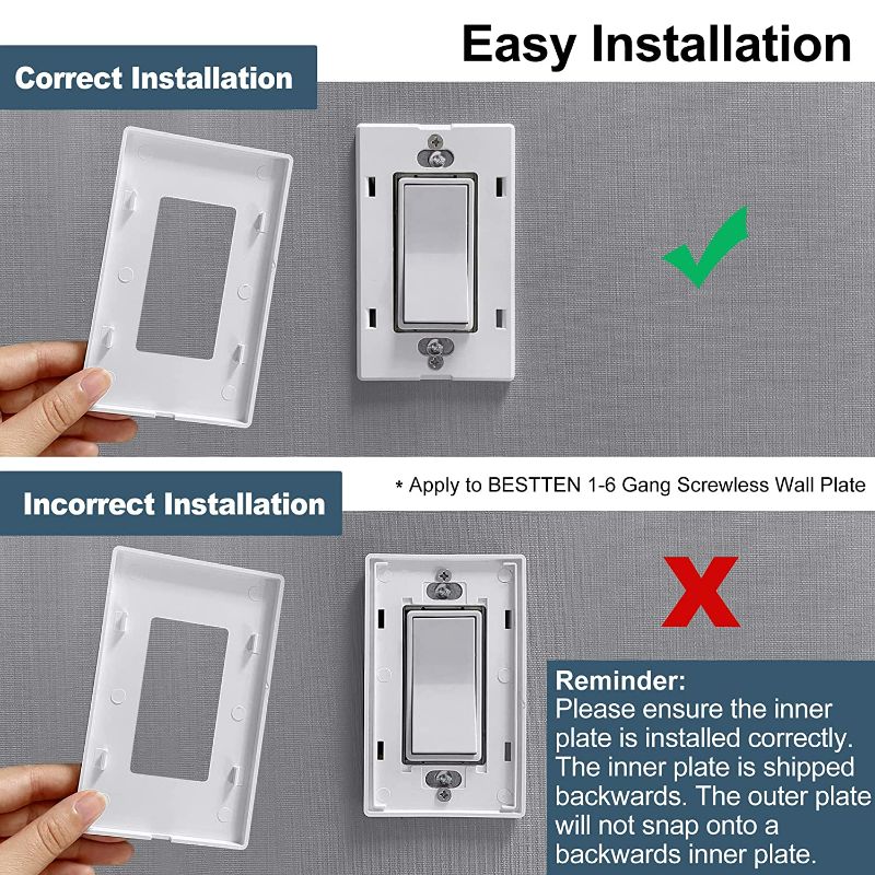 Photo 2 of [10 Pack] BESTTEN 2-Gang Screwless Wall Plate, USWP6 Snow White Series, Decorator Outlet Cover (Slight Spill on the Packaging but Item in Perfect Condition) NEW 