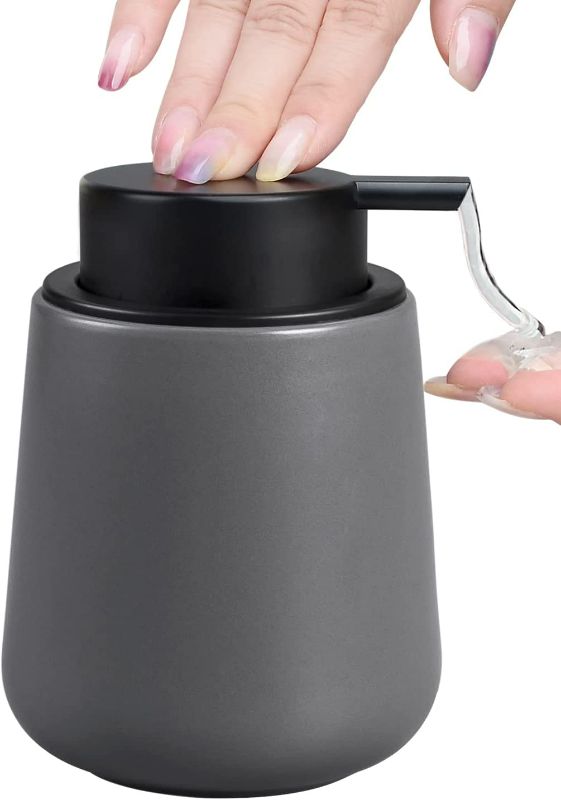 Photo 1 of Grey Lotion Dispenser - Modern Ceramic Soap Dispenser Bottles 12 oz Bathroom Lotion Hand Pump Dispenser Black Pump Dish Liquid Dispenser for Kitchen Hand Wash Dispenser new 