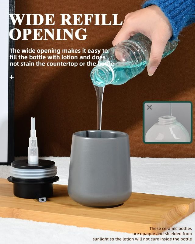 Photo 2 of Grey Lotion Dispenser - Modern Ceramic Soap Dispenser Bottles 12 oz Bathroom Lotion Hand Pump Dispenser Black Pump Dish Liquid Dispenser for Kitchen Hand Wash Dispenser new 