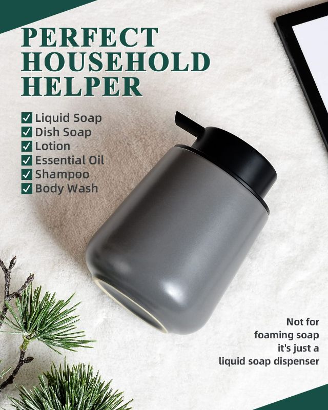 Photo 3 of Grey Lotion Dispenser - Modern Ceramic Soap Dispenser Bottles 12 oz Bathroom Lotion Hand Pump Dispenser Black Pump Dish Liquid Dispenser for Kitchen Hand Wash Dispenser new 