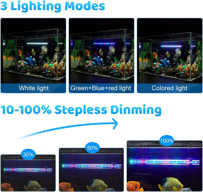 Photo 3 of GreenSun LED Aquarium Light, Fish Tank Light with Timing Control, IP68 Submersible Waterproof Strip Bar Light, RGB Color Changing,