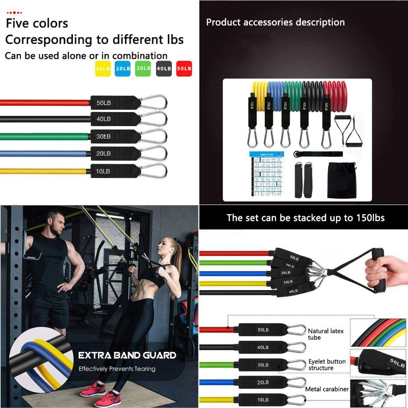Photo 3 of Pretty Comy 11 PCS Resistance Tube Workout Bands Set -Fitness Strength Training-Up to 150lbs Packaging slight Damage but Item is in Perfect Condition NEW 