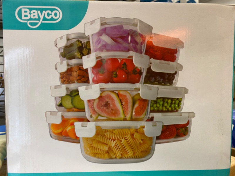 Photo 4 of Bayco 24 Piece Glass Food Storage Containers with Lids, Glass Meal Prep Containers, Airtight Glass Lunch Bento Boxes, BPA Free & Leak Proof (12 lids & 12 Containers) - White NEW 