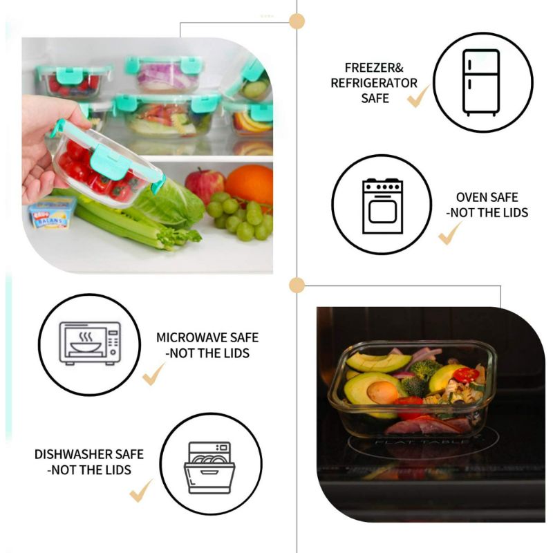 Photo 3 of Bayco 24 Piece Glass Food Storage Containers with Lids, Glass Meal Prep Containers, Airtight Glass Lunch Bento Boxes, BPA Free & Leak Proof (12 lids & 12 Containers) - White NEW 