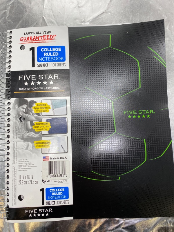 Photo 4 of Five Star Spiral Notebook, 1 Subject, College Ruled Paper, 100 Sheets, 11" x 8-1/2", Sports, Soccer NEW 