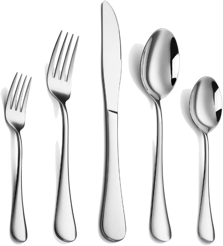 Photo 1 of Silverware Set, 20-Piece Stainless Steel Flatware Cutlery Set Service for 4, Include Knife/ Fork/ Spoon, Mirror Polished and Dishwasher Safe NEW 