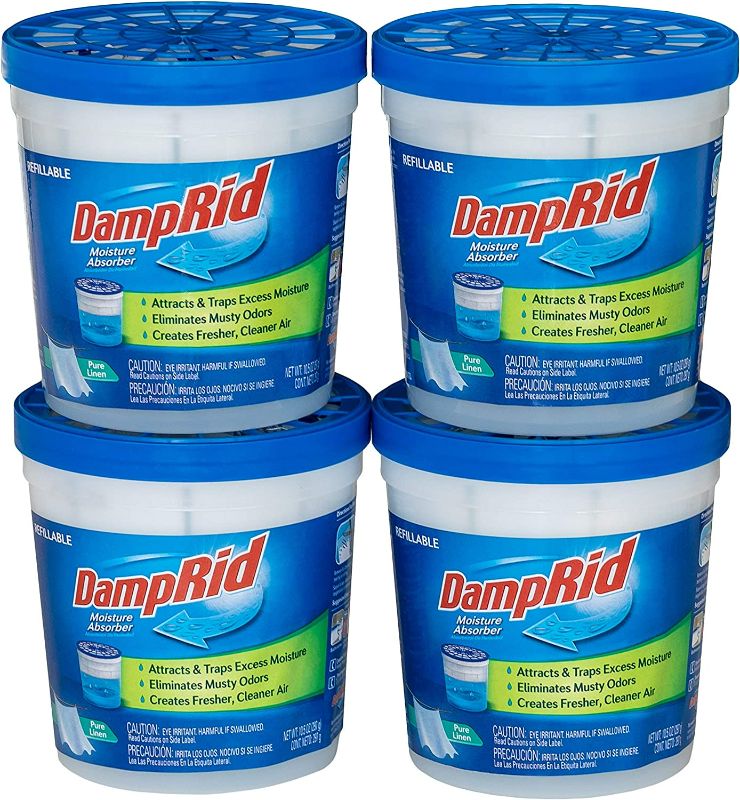 Photo 1 of DampRid Pure Linen Refillable Absorber-10.5oz Traps Moisture for Fresher, Cleaner Air, 10.5oz cups - 4 pack, Blue, 4 Count NEW