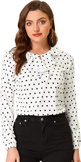 Photo 1 of Allegra K Women's Polka Dots Top Ruffle Neck Long Sleeve Vintage Office Blouse (S)