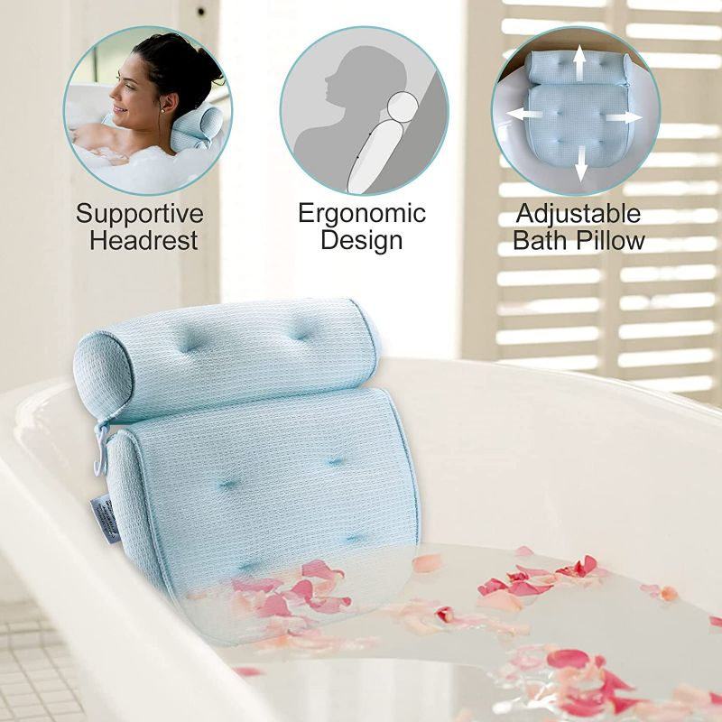 Photo 2 of Bath Pillow, Tencel Spa Bathtub Pillow, Ultra Soft Bath Pillows for Tub Neck and Back Support, Quick Dry Bath Tub Pillow Headrest for Bathtub, Machine Wash - Light Blue