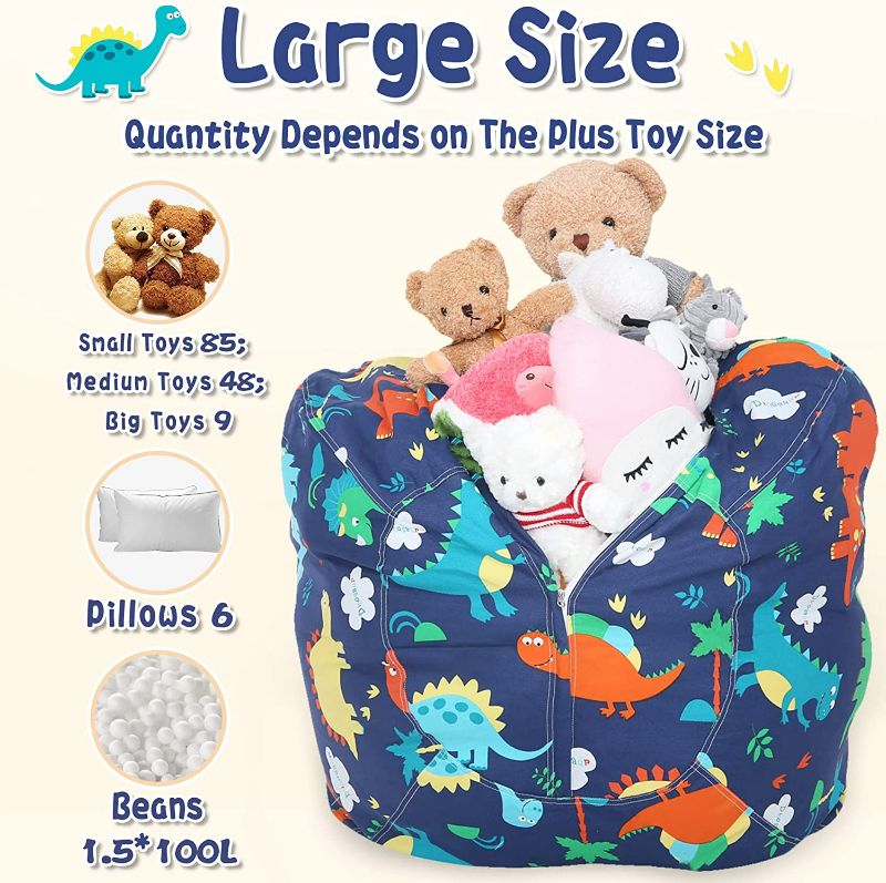 Photo 3 of Stuffed Animal Storage Bean Bag Chair for Kids, Zipper Storage Bean Bag for Organizing Stuffed Animals, Dinosaur Bean Bag Chair Cover, (No Beans)Large NEW 
