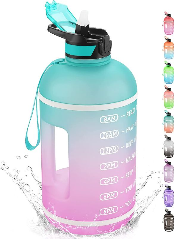 Photo 1 of BuildLife 1 Gallon Water Bottle with Straw & Motivational Time Marker Large BPA Free Wide Mouth with Handle Reusable Leakproof to Drink More Water Daily NEW 