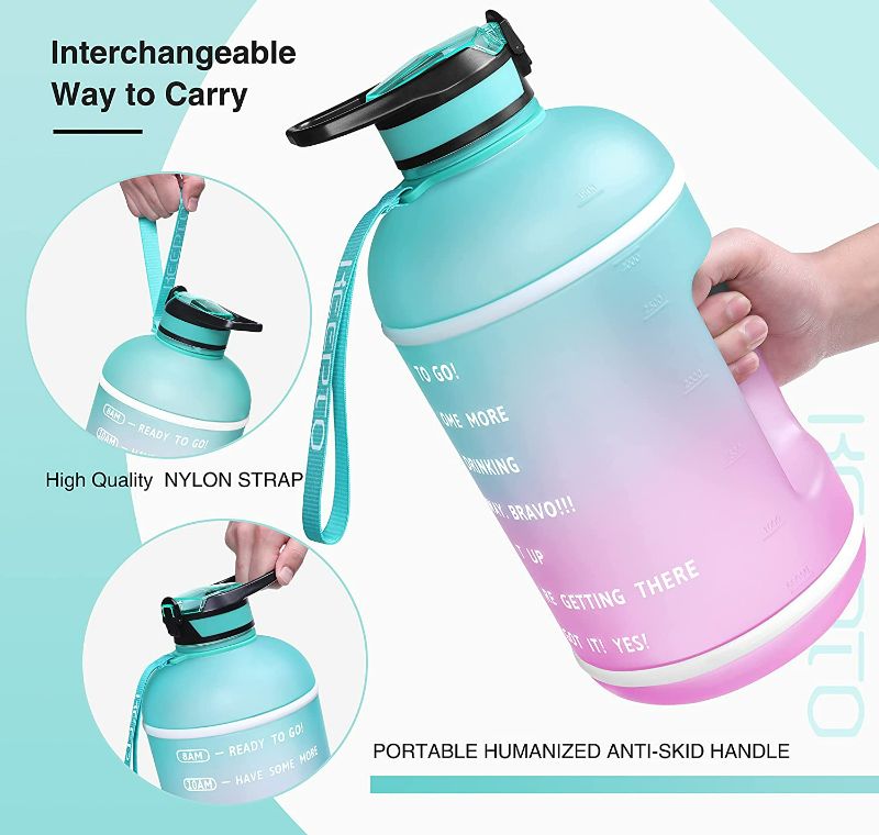Photo 4 of BuildLife 1 Gallon Water Bottle with Straw & Motivational Time Marker Large BPA Free Wide Mouth with Handle Reusable Leakproof to Drink More Water Daily NEW 