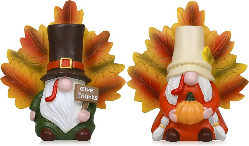 Photo 1 of Fall Thanksgiving Gnomes Decorations, 2Pcs Mr & Mrs Resin Turkey Gnomes Decor Indoor Home Decor for Mantle Table Kitchen Tiered Tray Decor Thanksgiving Gift Party Supplies Give Thanks Decor Sign NEW 