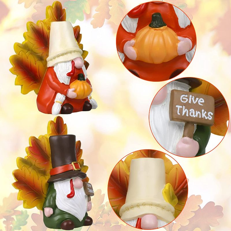 Photo 3 of Fall Thanksgiving Gnomes Decorations, 2Pcs Mr & Mrs Resin Turkey Gnomes Decor Indoor Home Decor for Mantle Table Kitchen Tiered Tray Decor Thanksgiving Gift Party Supplies Give Thanks Decor Sign NEW 
