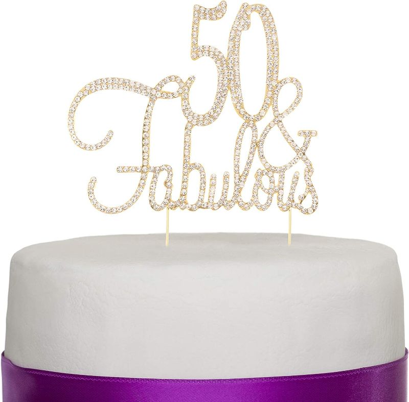 Photo 1 of Ella Celebration 50 & Fabulous Cake Topper for 50th Birthday Party Decoration Supplies (Cursive Gold) NEW 