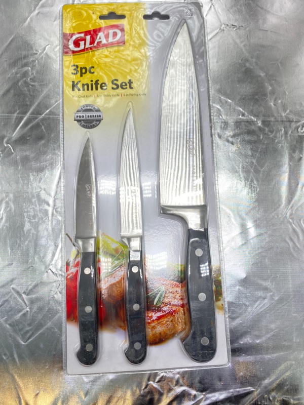 Photo 3 of Glad 3 Piece Kitchen Knife Set for Prep | Stainless Steel Paring, Utility, Chef Knives | Razor Sharp Rust Resistant Blades | Professional Cutlery Pack NEW