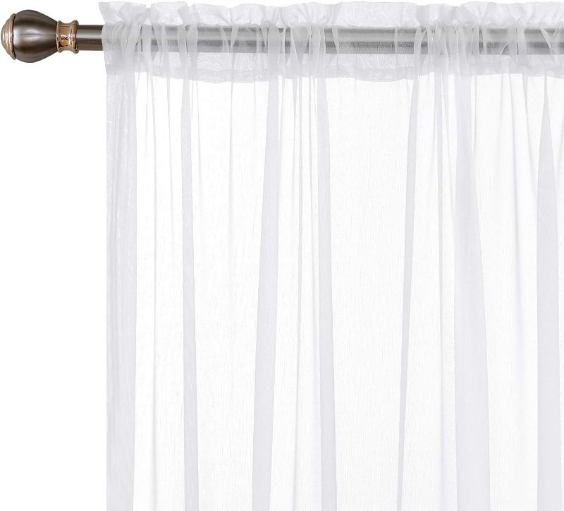 Photo 2 of  Deconovo White Sheer Curtains 54 Inch Length Rod Pocket Voile Drape Curtains for Bedroom 2 Panels 52x54 Inch