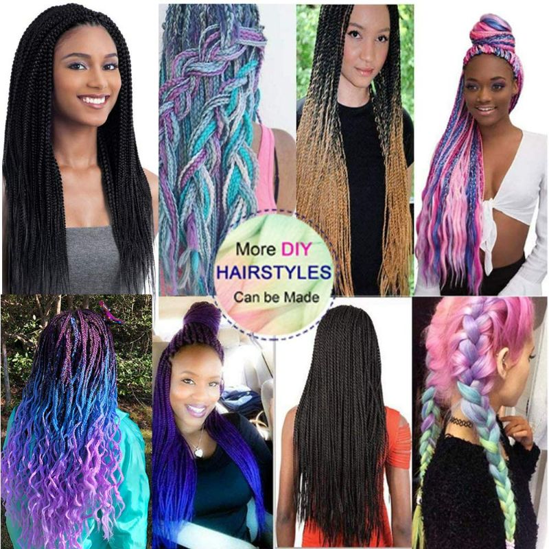 Photo 2 of 6 Packs Ombre Jumbo Braiding Hair Extensions 24 Inch High Temperature Synthetic Fiber Hair Extension for Box Braids Crochet Braids Braiding Hair (blue to light purple to light purple) NEW 