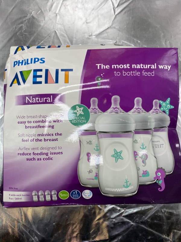 Photo 4 of Philips AVENT Natural Baby Bottle with Natural Response Nipple, Clear, 9oz, 4pk, (Packaging not in Perfect Condition but Item is) NEW 