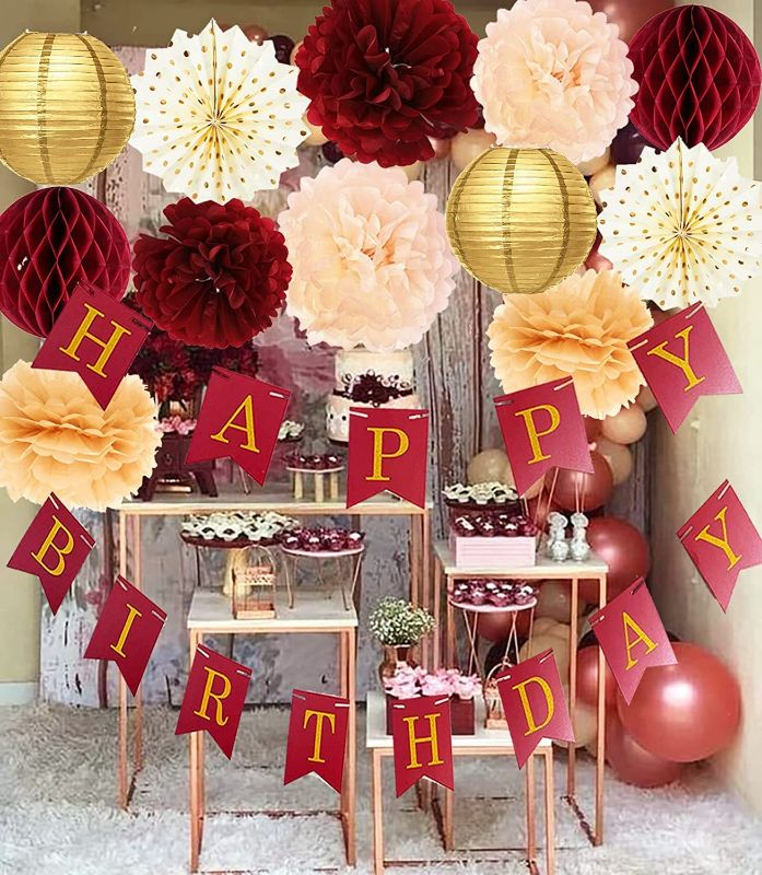 Photo 2 of 21st Birthday Decorations for Girls Rose Gold Burgundy /Rose Gold 21st Birthday Balloon Number/Girl 21 Birthday Decorations Polka Dot Fans for Women 21st Fall Birthday Party Decorations NEW 