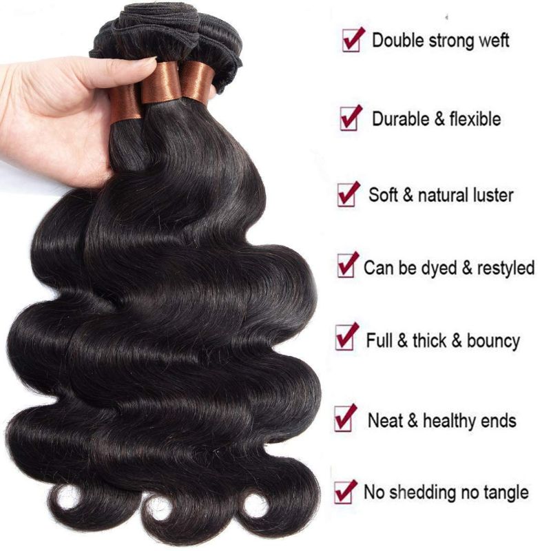 Photo 2 of BLACKMOON HAIR 12 14 16 Inch Brazilian Virgin Body Wave Hair 3 Bundles Unprocessed Virgin Human Hair Extensions Hair Weave Natural Black Color (100+/-5g)/Bundle NEW