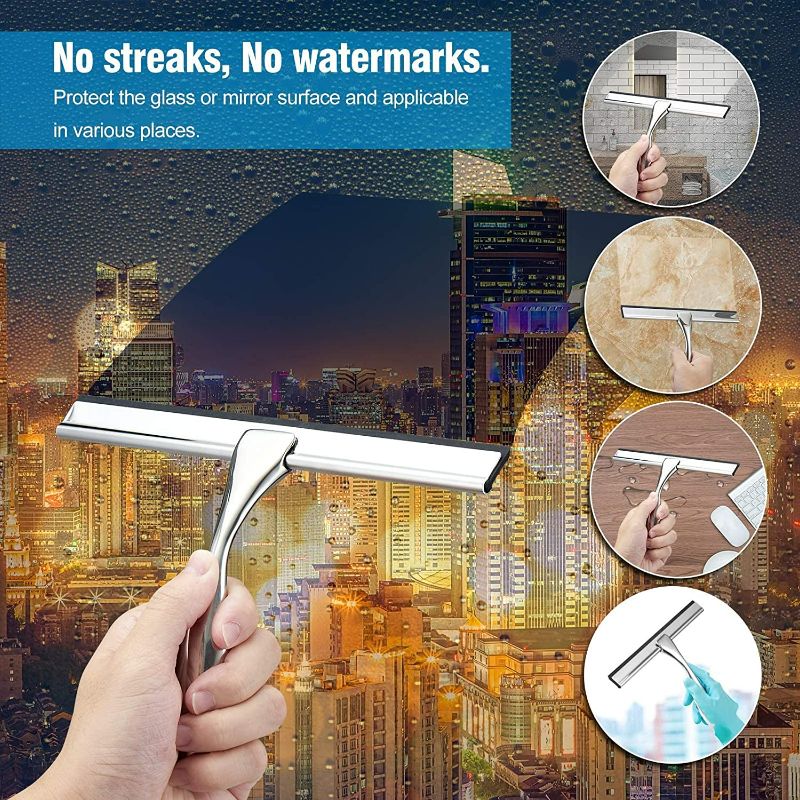 Photo 3 of  Shower Squeegee — Squeegee for Shower Glass Door?Premium Shower Squeegee for Glass Doors, Bathroom, Window and Car Glass, Stainless Steel Shower NEW 
