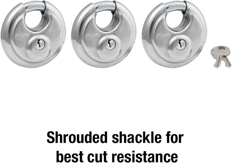 Photo 1 of Master Lock 40TRI Shrouded Stainless Steel Disk Padlock with 2-3/4" Wide Body (Pack of 3) NEW 