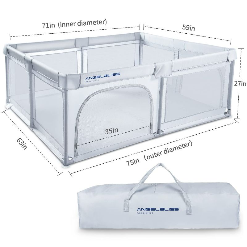 Photo 4 of ANGELBLISS Baby Playpen, Extra Large Playard, Indoor & Outdoor Kids Activity Center with Anti-Slip Base, Sturdy Safety Play Yard with Breathable Mesh, Kid's Fence for Infants Toddlers(Grey,71”x59”)
