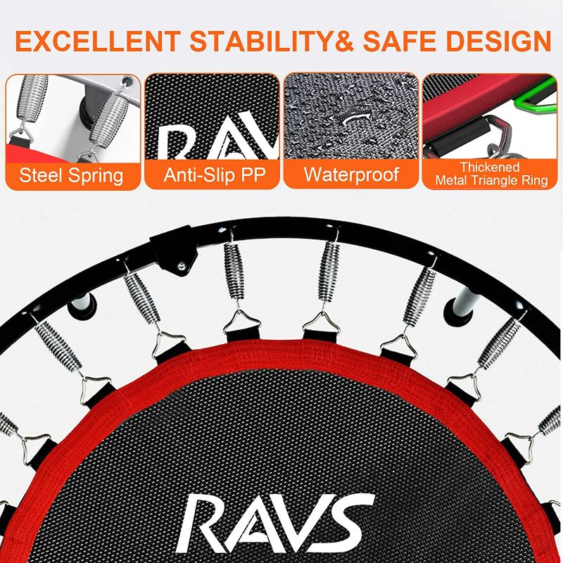 Photo 3 of RAVS Mini Trampoline for Kids Adults 48" Foldable Fitness Rebounder Kids Trampoline with 5 Levels Height Adjustable Handle Resistance Bands Indoor Workout Max Load 350lbs-450lbs