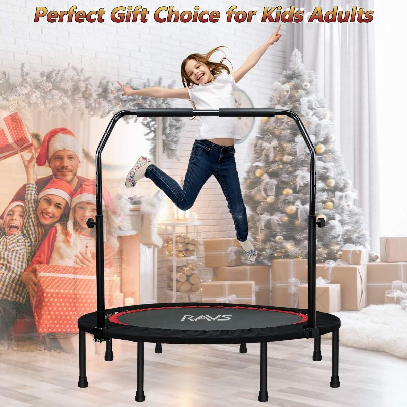 Photo 6 of RAVS Mini Trampoline for Kids Adults 48" Foldable Fitness Rebounder Kids Trampoline with 5 Levels Height Adjustable Handle Resistance Bands Indoor Workout Max Load 350lbs-450lbs