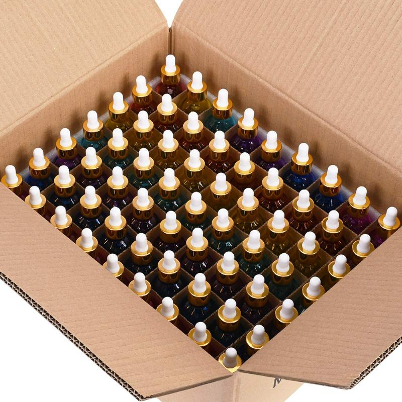 Photo 2 of Pretty Care Eye Dropper Bottle 2 oz ( 63 Pack Rainbow Glass Bottles 60ml with Golden Caps, 2 Extra Eye Droppers, 120 Labels, 10 Funnel & Measured Pipettes) Empty Tincture Bottles for Essential Oils