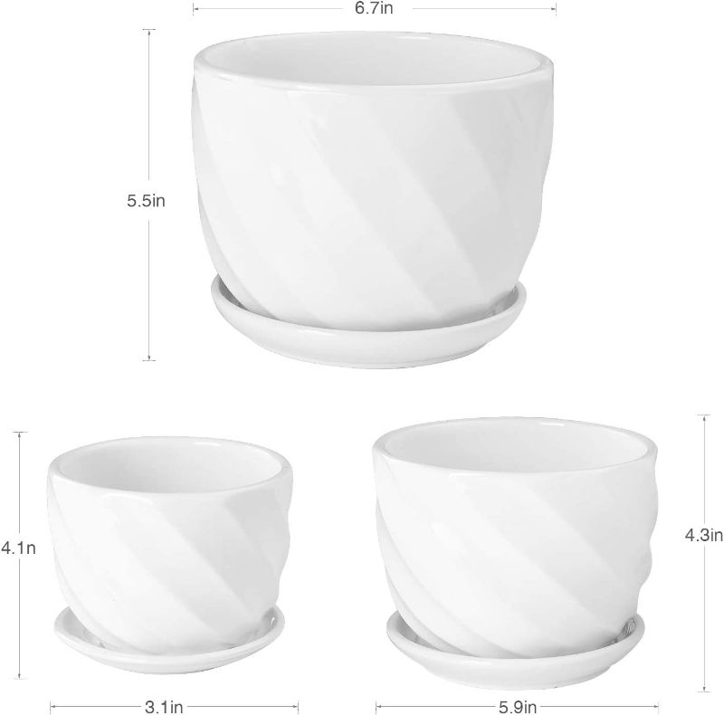 Photo 3 of Set of 3 Ceramic Plant Pot - Flower Plant Pots Indoor with Saucers,Small to Medium Sized Round Modern Ceramic Garden Flower Pots (COLOR DIFFERENT SEE PHOTO)