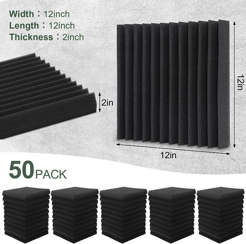 Photo 2 of 50 Pack Acoustic Foam Panels,2"X 12" X 12"Sound Proof Foam Panels-High Density Sound Absorbing Panels, Fire Resistant, Soundproof Wedges Panels for Studio Recording & Office & Home