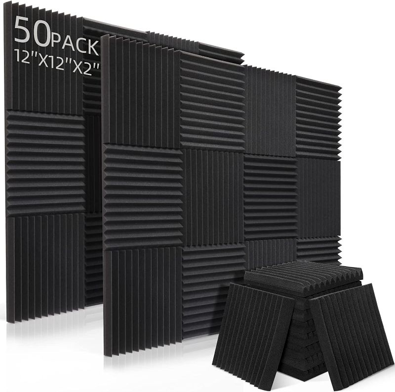 Photo 1 of 50 Pack Acoustic Foam Panels,2"X 12" X 12"Sound Proof Foam Panels-High Density Sound Absorbing Panels, Fire Resistant, Soundproof Wedges Panels for Studio Recording & Office & Home