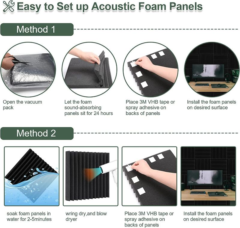 Photo 3 of 50 Pack Acoustic Foam Panels,2"X 12" X 12"Sound Proof Foam Panels-High Density Sound Absorbing Panels, Fire Resistant, Soundproof Wedges Panels for Studio Recording & Office & Home