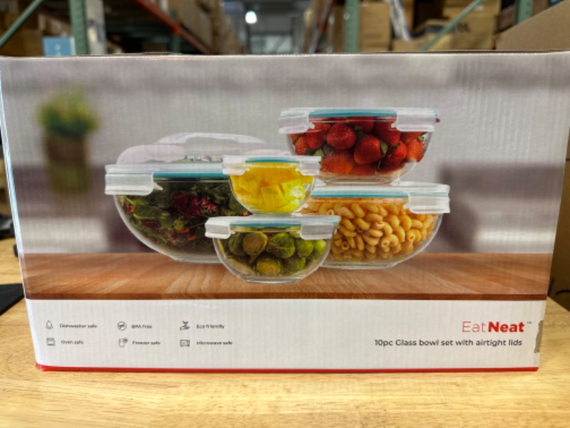 Photo 6 of EatNeat Glass Storage Bowls with Lids - Premium 5 Piece Airtight Food Storage Containers, Salad Bowls for Lunch, Glass Meal Prep Containers, Microwavable Bowls, Oven Safe Bowls, Nesting Mixing Bowls