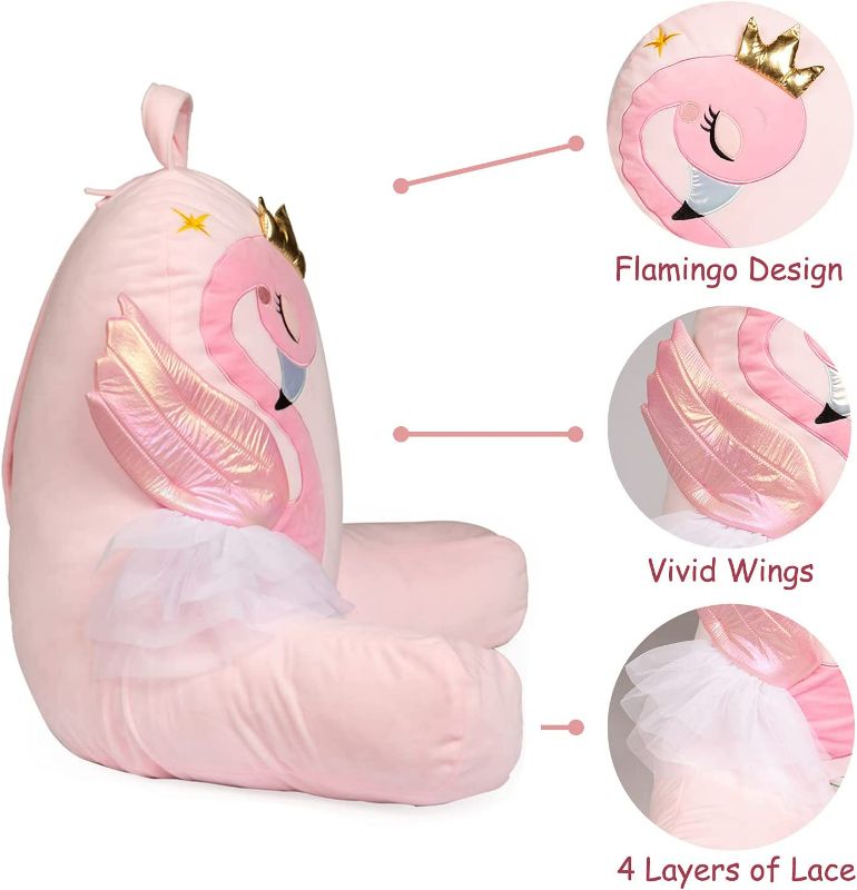 Photo 3 of Yoweenton Flamingo Reading Pillow for Girls | Backrest for Sitting in Bed | Kids Sit up Pillow for Reading/Relaxing/Watching TV (Box is not in goo Condition But Item is) NEW 