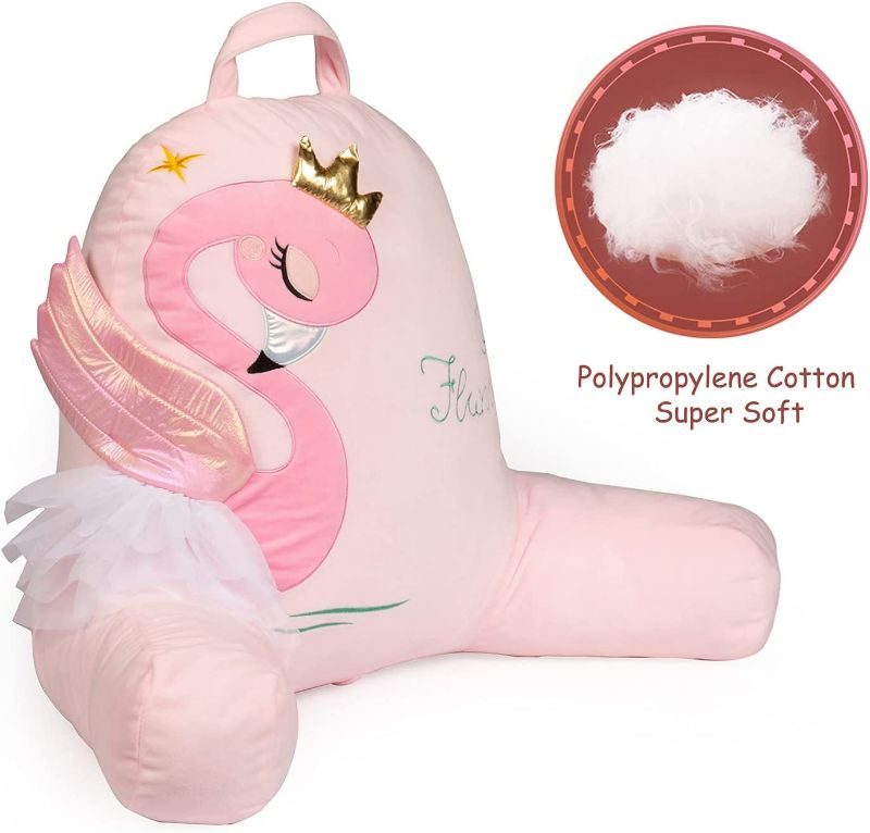 Photo 2 of Yoweenton Flamingo Reading Pillow for Girls | Backrest for Sitting in Bed | Kids Sit up Pillow for Reading/Relaxing/Watching TV (Box is not in goo Condition But Item is) NEW 