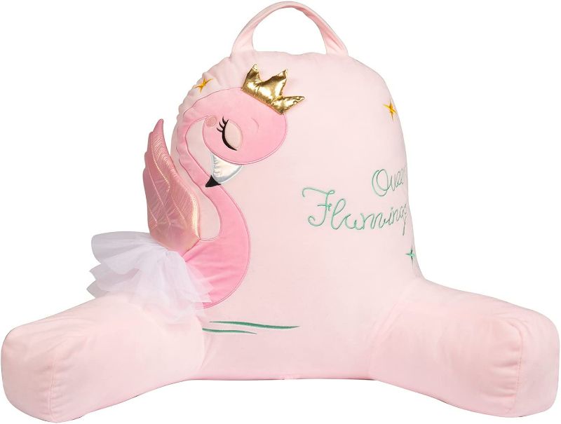 Photo 1 of Yoweenton Flamingo Reading Pillow for Girls | Backrest for Sitting in Bed | Kids Sit up Pillow for Reading/Relaxing/Watching TV (Box is not in goo Condition But Item is) NEW 