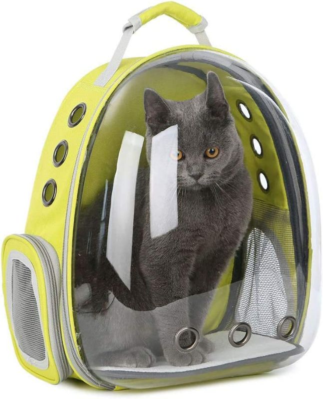 Photo 3 of  Astronaut Pet Cat Dog Kitten Puppy Carrier Backpack Travel Full-View Breathable Bag Case Capsule for Small Dog and Cats, Transparent Waterproof Hiking Camping, Airline Approved (Green) NEW 