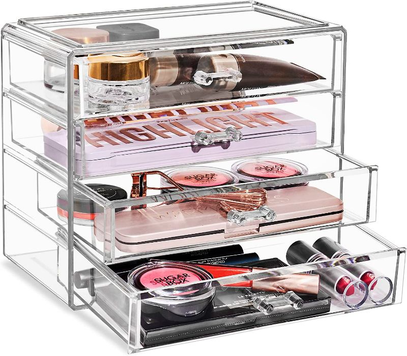 Photo 2 of Sorbus Clear Cosmetics Makeup Organizer - Space Saving Acrylic Jewelry & Make Up Organizers and Storage Display - Stylish Makeup Organizer for Vanity & Bathroom Organization (4 Large Drawers) NEW 