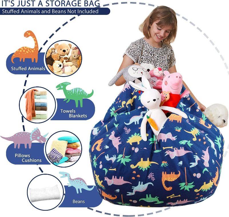 Photo 3 of Aubliss Stuffed Animal Storage Bean Bag Chair Cover Only for Plush Toys, Blankets, Medium Canvas Dinosaur NEW 